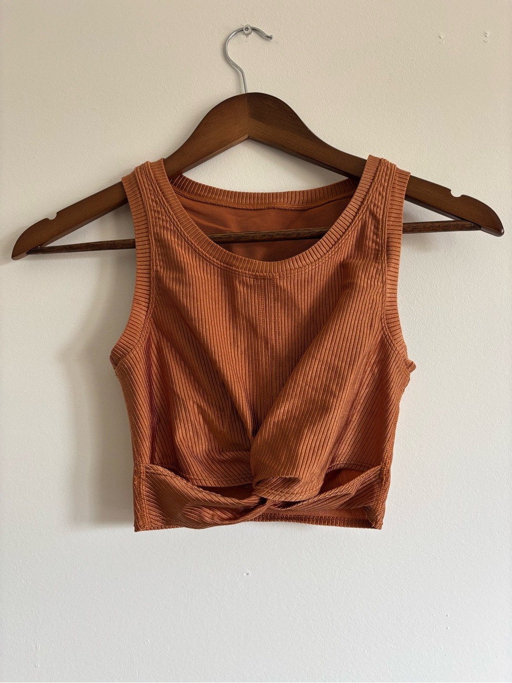 aerie Ribbed Twist-Front Crop Top in Rust